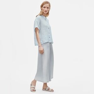 (#128)EILEEN FISHER Organic Linen Gauze Mandarin Collar Shirt